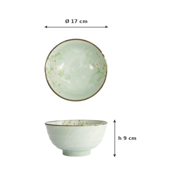 Rice Bowl Green Cosmos, Stoneware, 900 ml, Item No. 16502