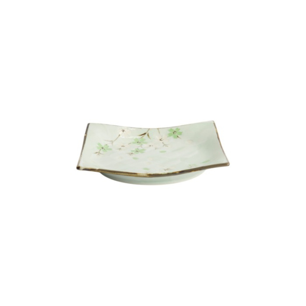 Square Plate Green Cosmos, Stoneware, 17.5 × 17.5 × 2.2 cm, Item No. 16511