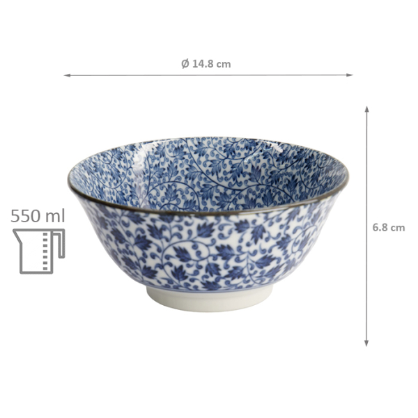 TDS, Bowl, Hana Blue Mixed Bowls, Ø 14.8 x 6.8 cm 550 ml, Karakusa - Item No. 16522