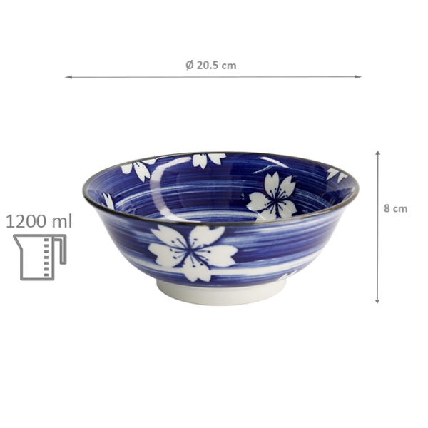 TDS, Ramen-Schale, Mixed Bowls, Ø 20,5 x 8 cm 1200 ml, Hakeme Sakura, Art Nr. 16541