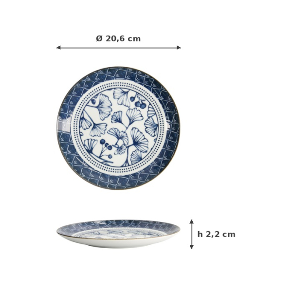 Plate Flora Japonica Gingko Blue, White, Porcelain, Ø 20.6 cm, Item No. 16716