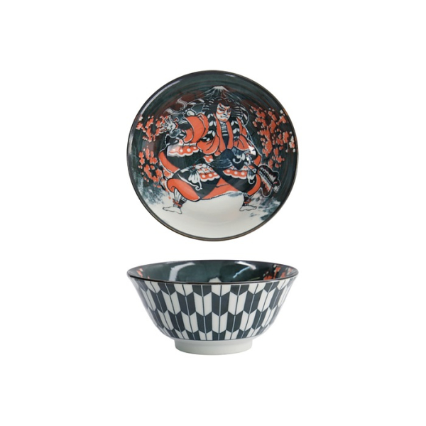 Rice Bowl Asakusa Kabuki White, Red, Black, Porcelain, &Oslash; 14.8 cm, 550 ml