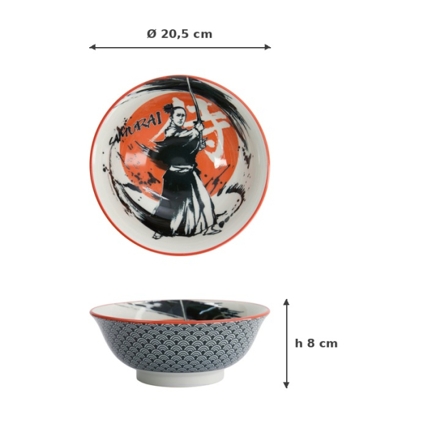 Ramenschale Asakusa Samurai Weiß/Rot/Schwarz, Porzellan, Ø 20,5 cm, 1,25 l, Art.-Nr. 16857