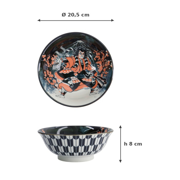 Ramen Bowl Asakusa Kabuki White, Red, Black, Porcelain, Ø 20.5 cm, 1.25 L, Item No. 16859