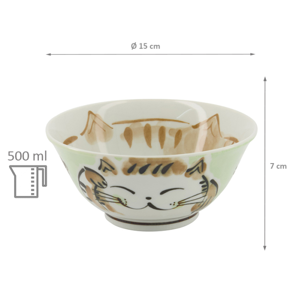 TDS, Reis Schale, Fuku Cat Neko, Kawaii, Grün, Ø 15x7cm, 500ml  -Art Nr: 16901