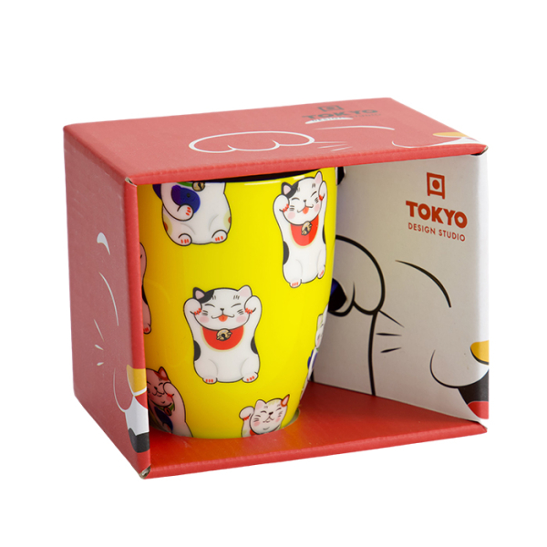 Gelbe klassische Katze Kawaii Glückliche Katze (Lucky Cat) Tasse in Geschenkbox bei Tokyo Design Studio (Bild 2 von 7)
