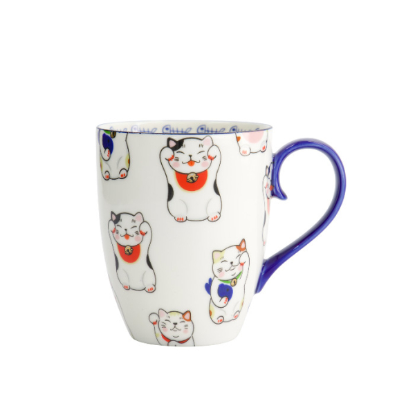 TDS, Kawaii Glückliche Katze (Lucky Cat) Tasse in Geschenkbox, Weiße klassische Katze, 380ml, Ø 8,5x10,2cm , Item No. 17619