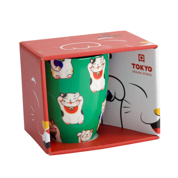 Green Classic Cat Kawaii Lucky Cat Mug with Giftbox at Tokyo Design Studio (picture 1 of 7)