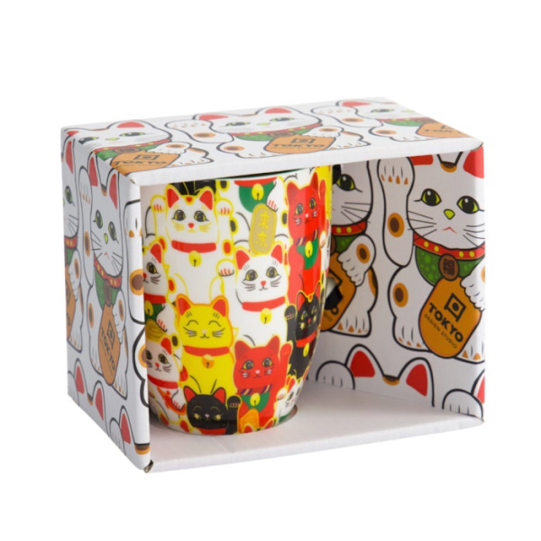 Tasse Kawaii Multi Cat Bunt in Geschenkbox, Porzellan, 380 ml