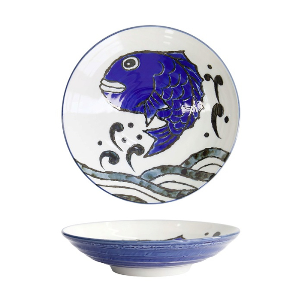 Tiefer Teller Seafood Snapper Blau/Wei&szlig;, Porzellan, &Oslash; 21,7 cm, 900 ml