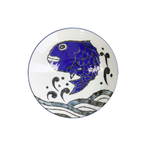 Deep Plate Seafood Snapper Blue, White, Porcelain, Ø 21.7 cm, 900 ml, Item No. 17787