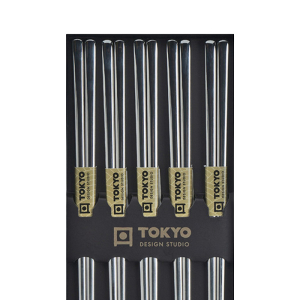 TDS, Chopstick Set, Stainless Steel, 5 pair, 22,5 cm, Item No. 17929