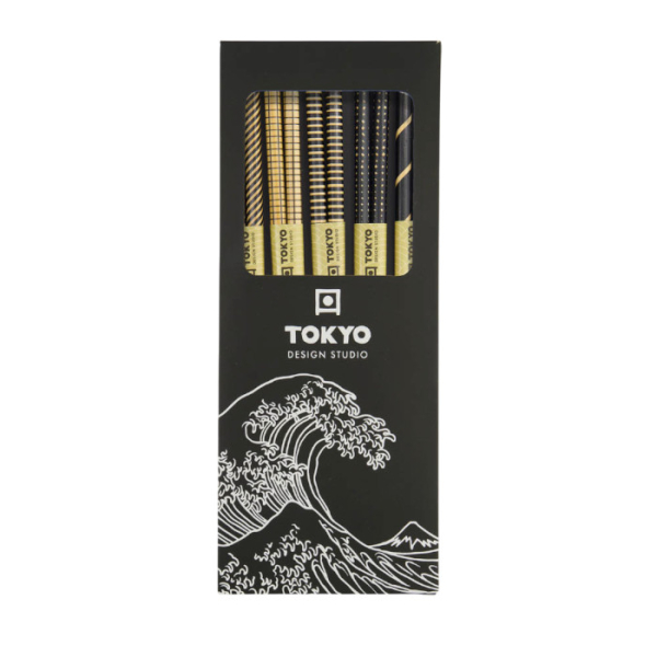 TDS, Chopstick Set, Black Stripe DJ, Kitchenware, 5 pair, 22 cm, Item No. 17938