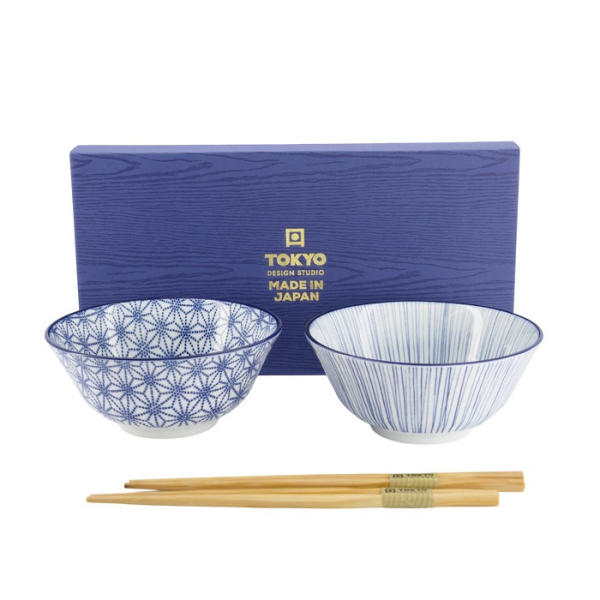 Tayo-Schale Geschenkset mit Essst&auml;bchen Nippon Blue, Porzellan, 500 ml