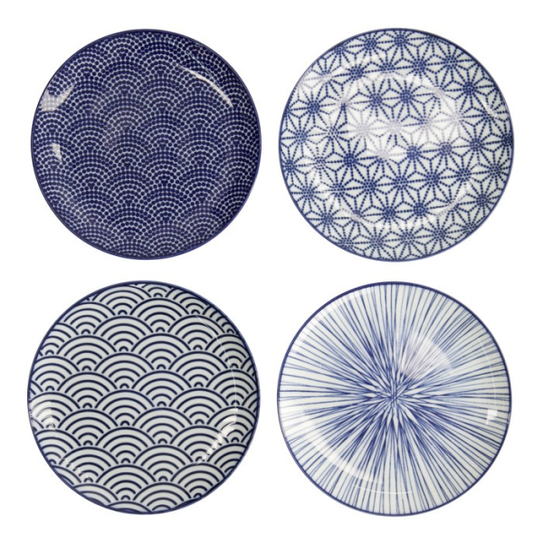 Plate Set Nippon Blue Blue, White, 4pcs, Porcelain, Ø 16 cm, Item No. 17958