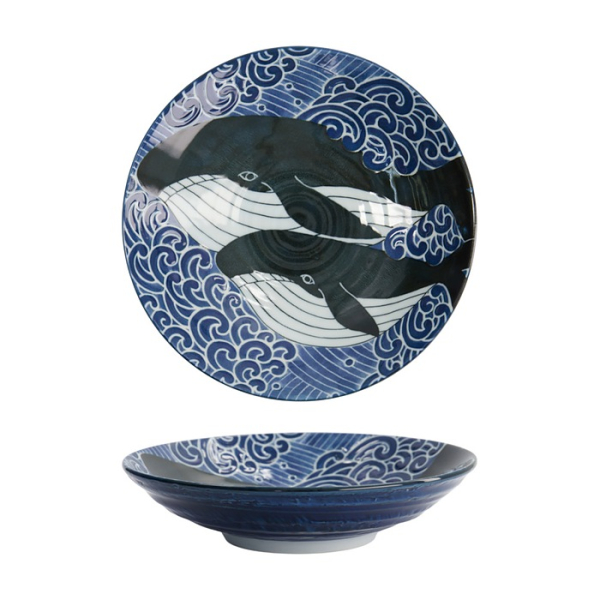 Pastateller Kawaii Ohira Whale Blau/Wei&szlig;, Porzellan, &Oslash; 21,7 cm, 800 ml