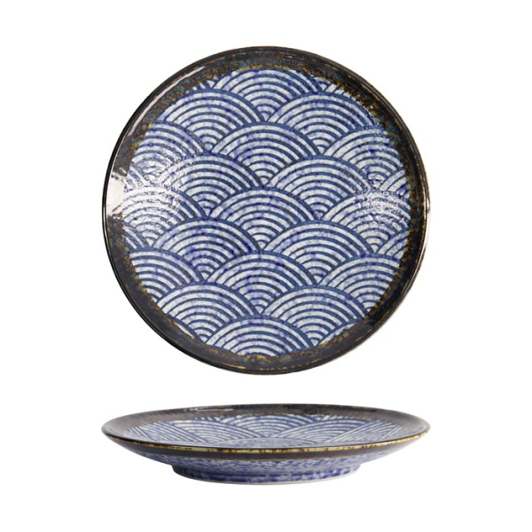 Teller Aisai Seigaiha Blau, Steinzeug, &Oslash; 22,7 cm