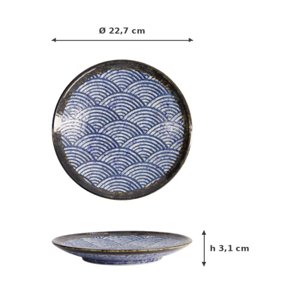 Teller Aisai Seigaiha Blau, Steinzeug, Ø 22,7 cm, Art.-Nr. 18567