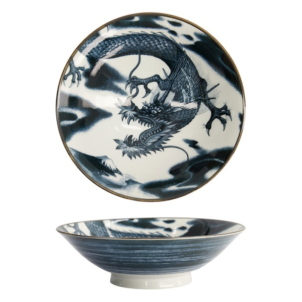 Schale Japonism Dragon Dunkelgrau, Porzellan, 25,2 &times; 7,7 cm