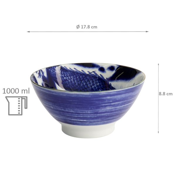 TDS, Japonism Bowl, Dragon, Blue, Ø 18 x 9 cm - Item No: 18762