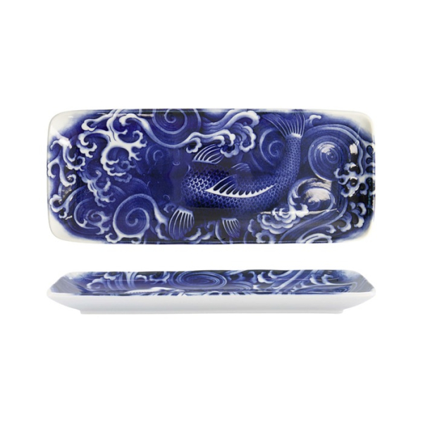 Serving Platter Japonism Carp Blue, White, Porcelain, 28.5 &times; 14 &times; 2.5 cm