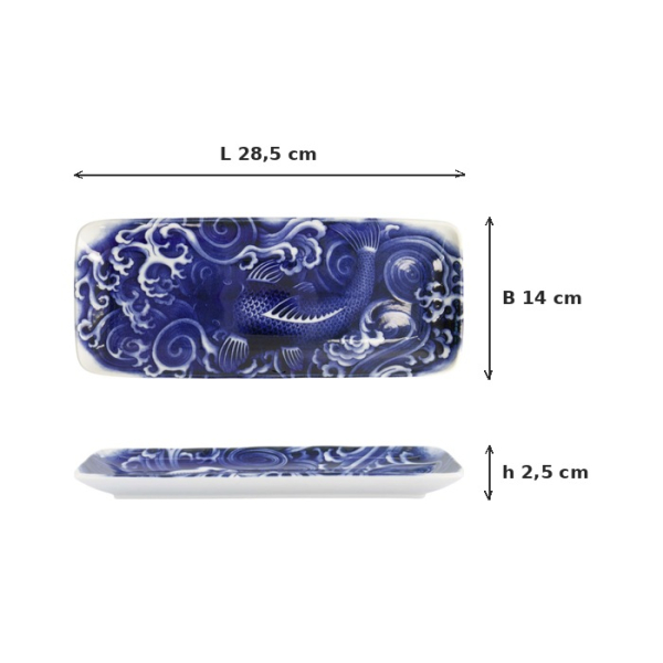 Serving Platter Japonism Carp Blue, White, Porcelain, 28.5 × 14 × 2.5 cm, Item No. 18767