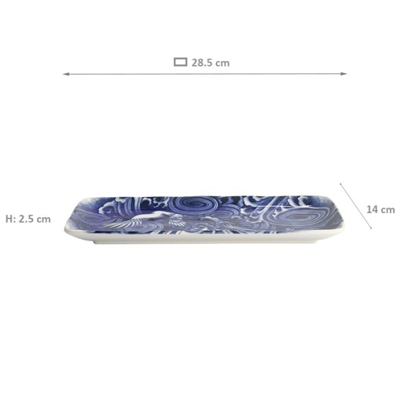 TDS, Plate, Japonism, Crane, Blue,  28.5x14x2.5cm - Item No: 18768