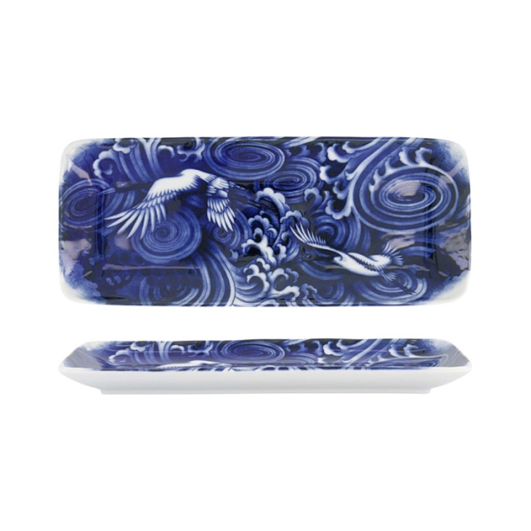 Serving Platter Japonism Crane Blue, White, Porcelain, 28.5 &times; 14 &times; 2.5 cm