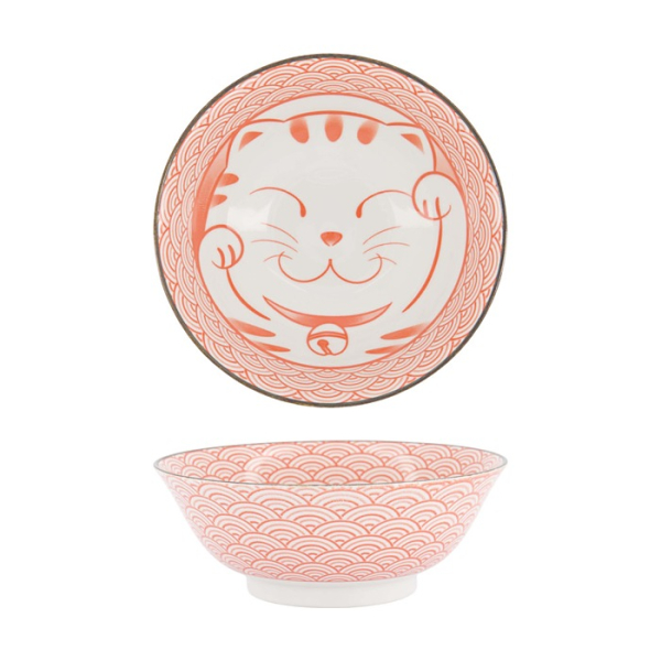 Ramenschale Kawaii Lucky Cat Rot, Porzellan, 1 l