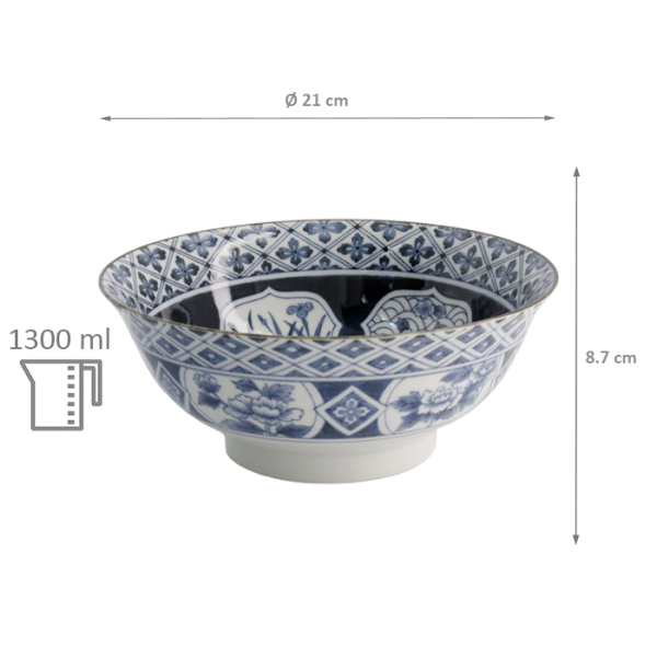 TDS, Ramen-Schale, Mixed Bowls, Madori-Bishi-Botan, Ø 21 x 8,7 cm, 1300 ml, Blue - Art Nr. 20958
