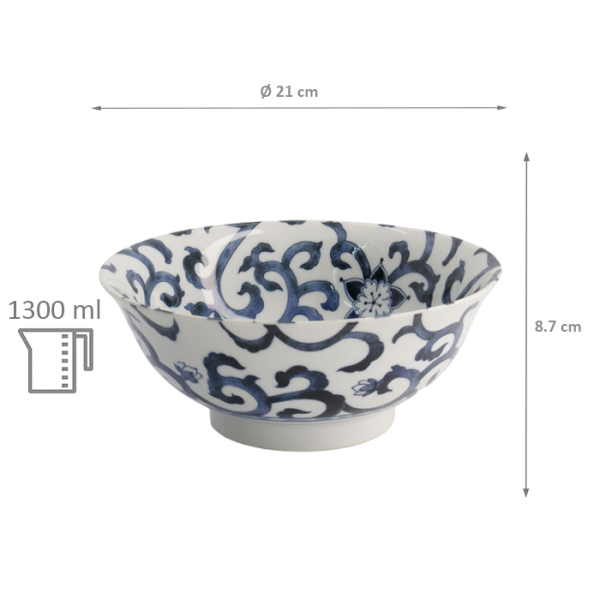 TDS, Ramen-Schale, Mixed Bowls, Goben-Karakusa, Ø 21 x 8,7 cm, 1300 ml, Blue - Art Nr. 20960