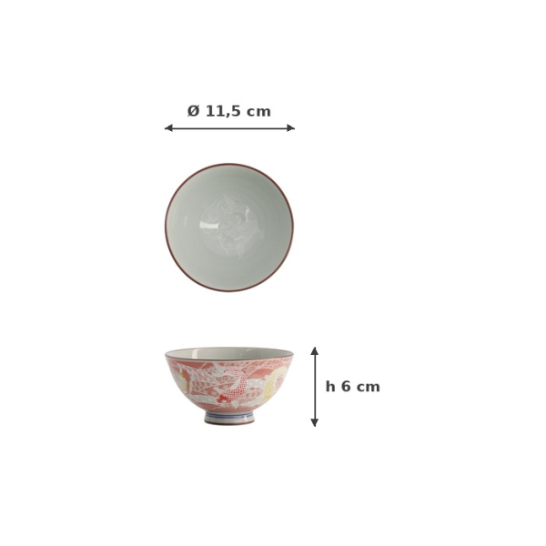 Rice Bowl Kawaii Carp Red, Porcelain, 300 ml, Item No. 20980