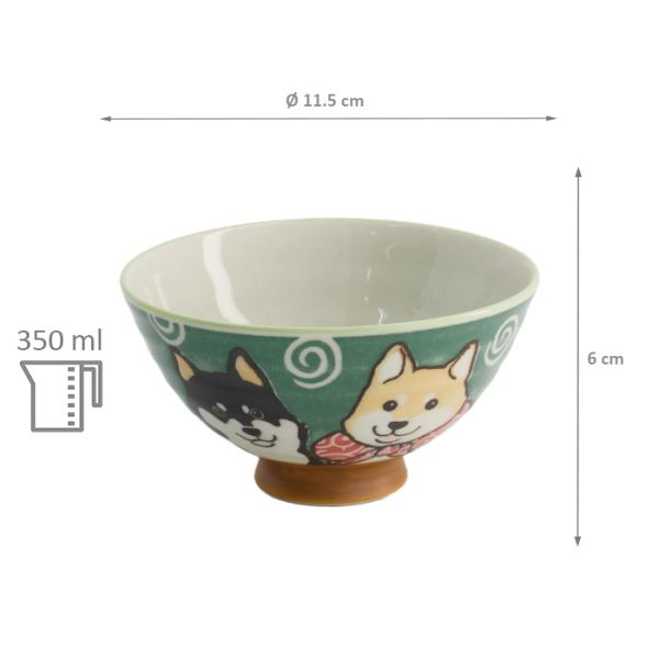 TDS, Rice Bowl, Kawaii Shiba-Dog, Green, Ø 12.5x7 cm, 350 ml - Item no. 20985