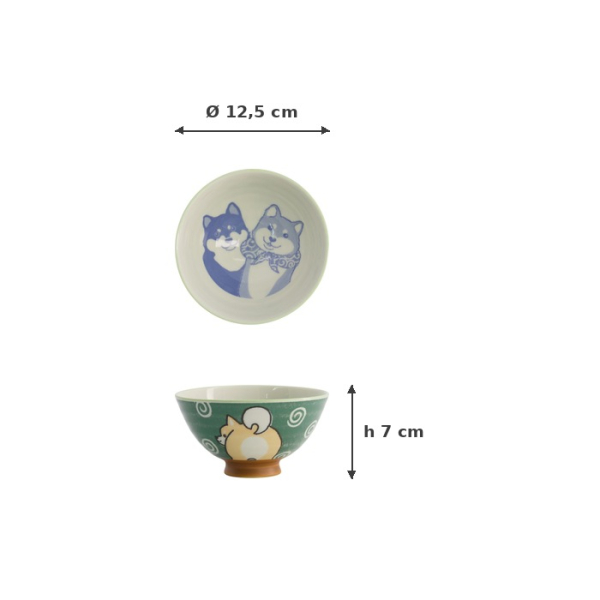 Rice Bowl Kawaii Shiba-Dog Green, Porcelain, 350 ml, Item No. 20985