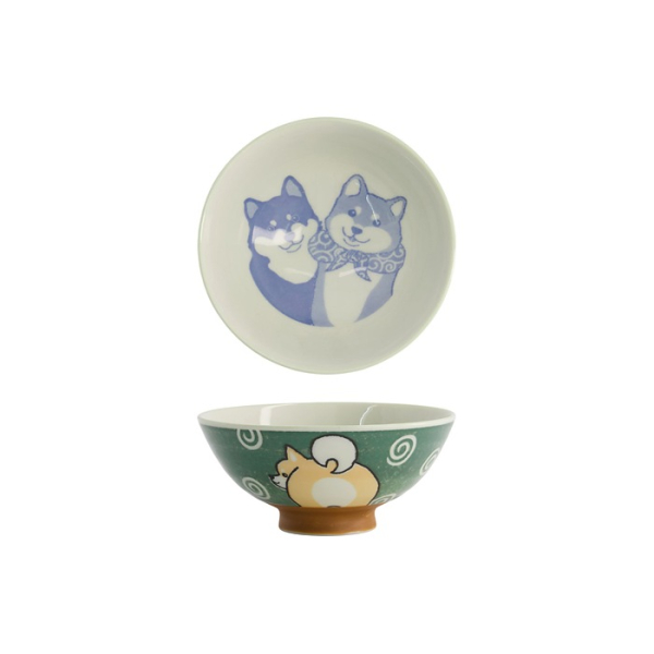 Reisschale Kawaii Shiba-Dog Gr&uuml;n, Porzellan, 500 ml