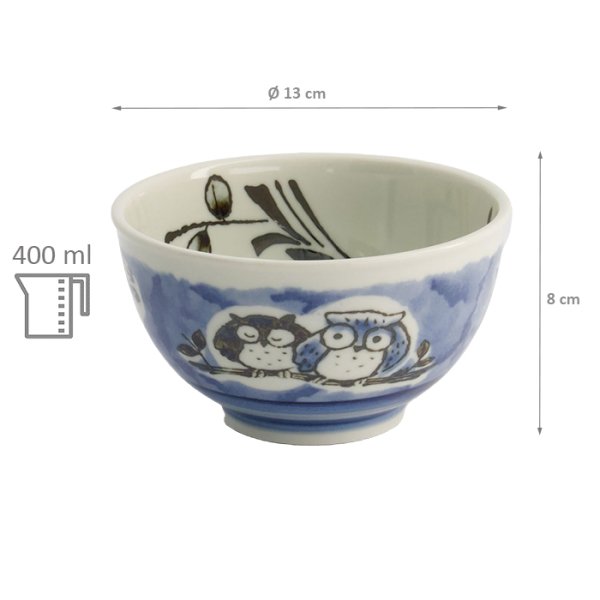 TDS, Rice Bowl, Kawaii Owl, Blue, Ø 13 x8 cm 400ml - Item No. 20991