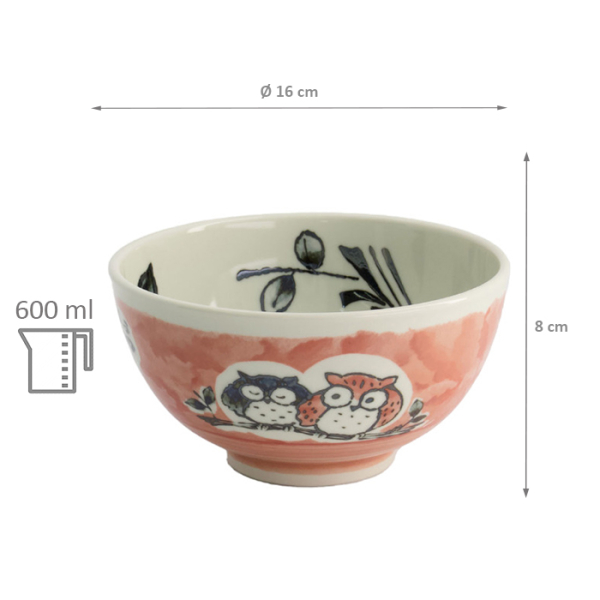TDS, Reis-Schale, Kawaii Owl, Rosa, Ø 16 x 8 cm, 600ml - Art Nr: 20995