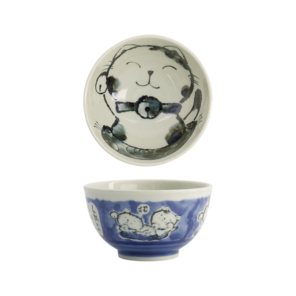 Rice Bowl Kawaii Cat Blue, Porcelain, 600 ml
