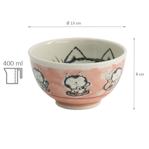 TDS, Rice Bowl, Kawaii Cat, Pink,  Ø 13 x 8 cm, 400 ml - Item No. 21028