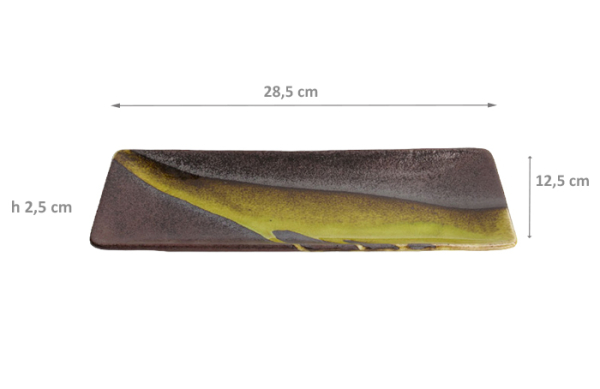 Serving Platter Yuzucha Nagashi Black, Gold, Porcelain, 28.5 × 12.5 × 2.5 cm, Item No. 21059