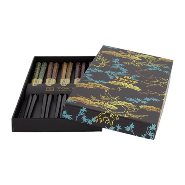 TDS, Chopstick Set 5 pair, Black Blue, Item No. 21294