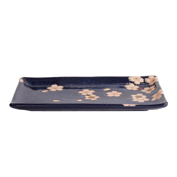 Sushi Plate Sakura Blue, Porcelain, 22.5 × 12.7 cm, Item No. 21348