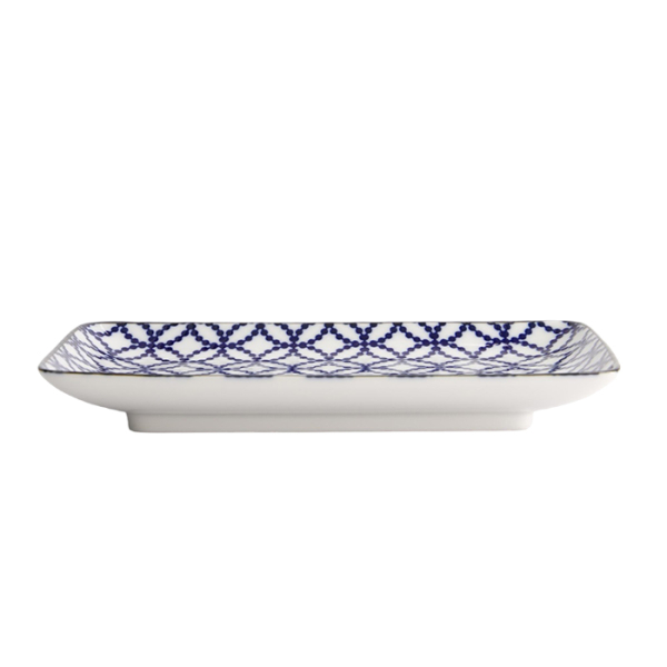 Sushi Plate Ten Shippo White, Blue, Porcelain, 20.4 × 13 cm, Item No. 21371