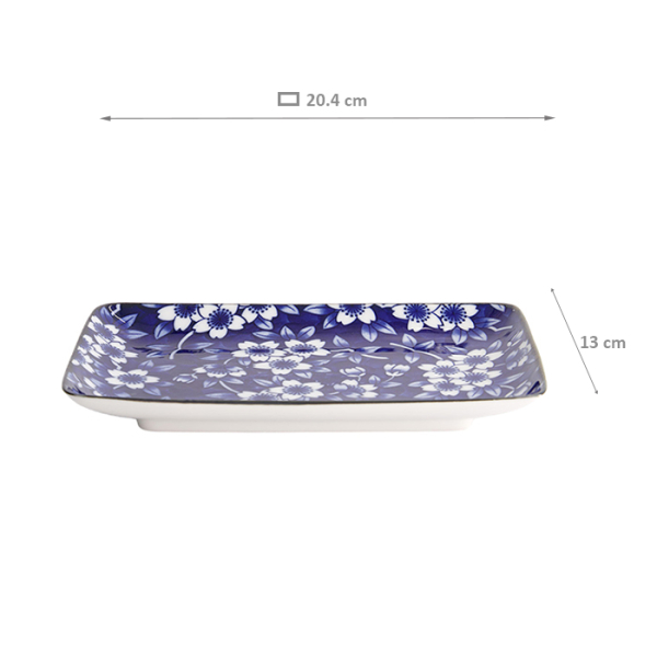 Sushi-Platte Dami Sakura Weiß/Blau, Porzellan, 20,4 × 13 cm, Art.-Nr. 21373