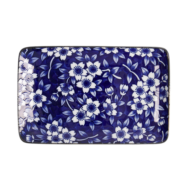 Sushi-Platte Dami Sakura Weiß/Blau, Porzellan, 20,4 × 13 cm, Art.-Nr. 21373