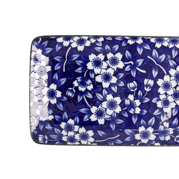 Sushi-Platte Dami Sakura Weiß/Blau, Porzellan, 20,4 × 13 cm, Art.-Nr. 21373