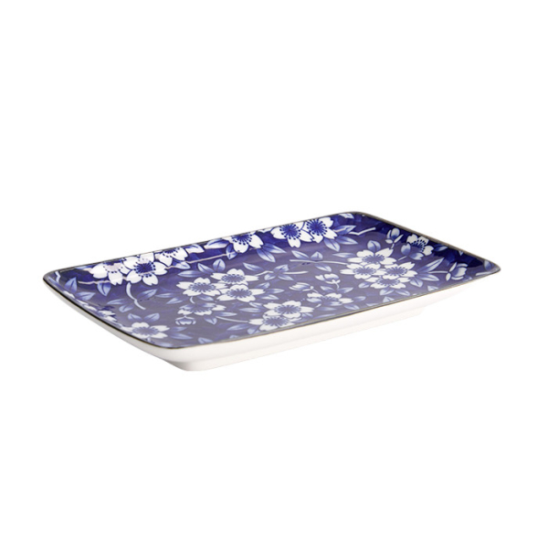 Sushi-Platte Dami Sakura Weiß/Blau, Porzellan, 20,4 × 13 cm, Art.-Nr. 21373