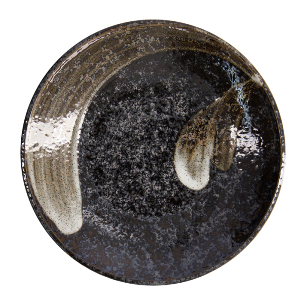 TDS, Big Plate, Arahake, Round Ø 22.7x 3.1cm, Bk/Br, Item No. 21425