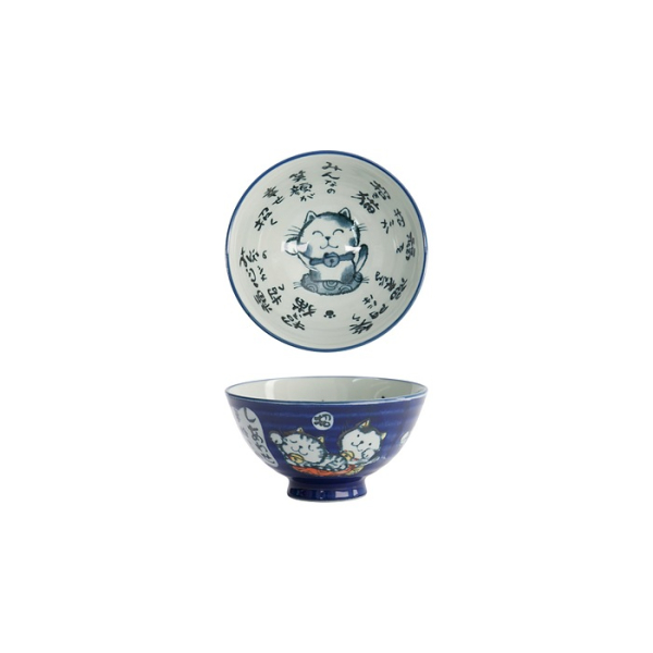 Rice Bowl Kawaii Cat Neko Blue, Porcelain, 300 ml