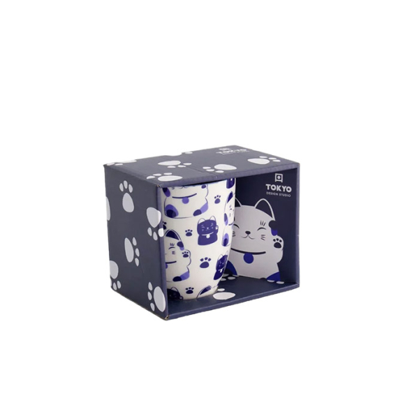 Blau Katze Kawaii Glückliche Katze Tasse in Geschenkbox bei Tokyo Design Studio (Bild 1 von 6)